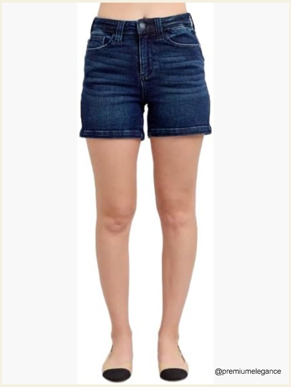 High Waist Flap Pocket Denim Shorts Stretch 4.5" Inseam